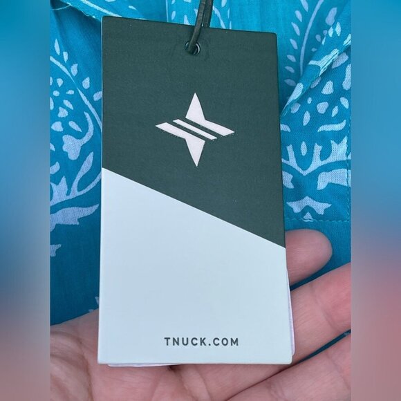 TUCKERNUCK Tropical Teal Lantern Block Print Tie Neck Coverup Dress Size Medium - Picture 9 of 14